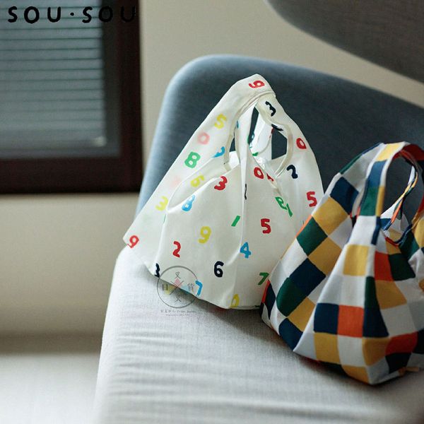 SOU·SOU 京都新和風 外帶食物 寬底手提購物袋 環保袋 十數 白底彩色 