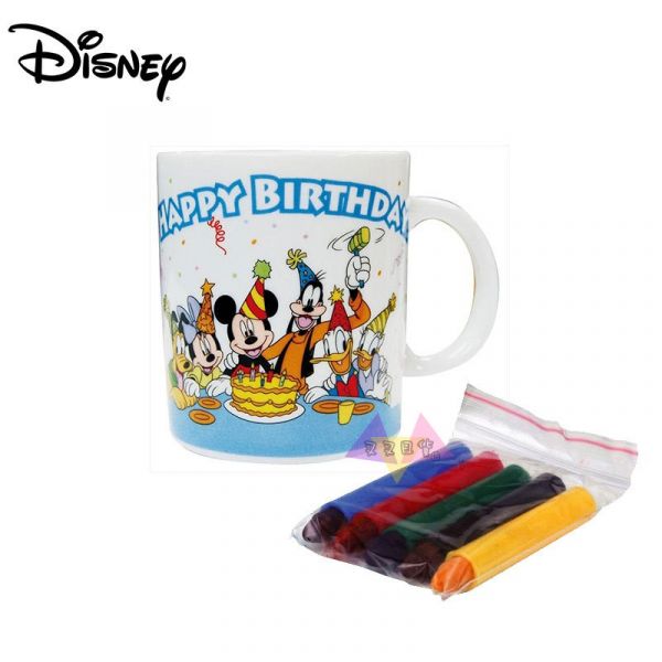 迪士尼Disney 蠟筆DIY塗鴉米奇生日快樂全員慶生馬克杯~禮物 