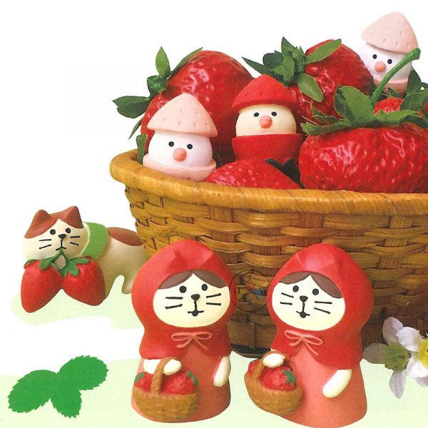 Decole 草莓咖啡廳 提籃草莓貓 公仔擺飾 