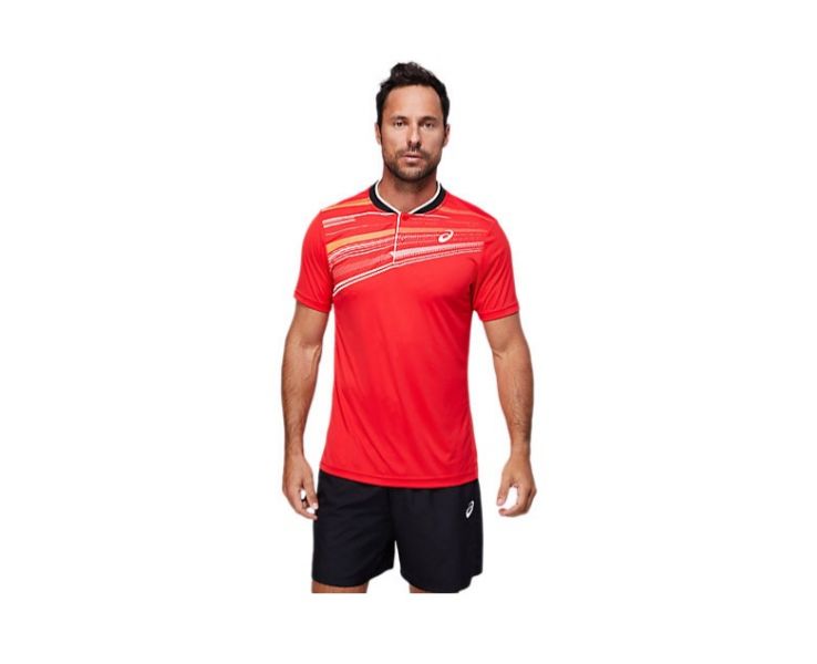 ASICS 亞瑟士 網球 短袖 T恤 開襟上衣 紅色 巡迴賽選手款 短袖