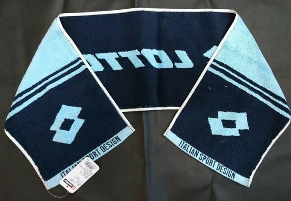  LOTTO 運動毛巾 水藍黑款 22*104CM 台灣製造 棉質 健身 訓練 毛巾