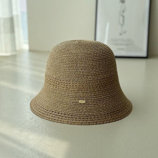 日雜感多層次拼接草編漁夫帽-卡其色 質感女帽,設計師女帽,法式女帽,鴨舌帽,草編帽,