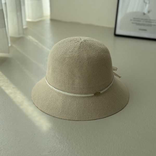 日雜感簡約細緞帶裝飾遮陽帽-米白 質感女帽,設計師女帽,法式女帽,針織帽,淑女帽,漁夫帽