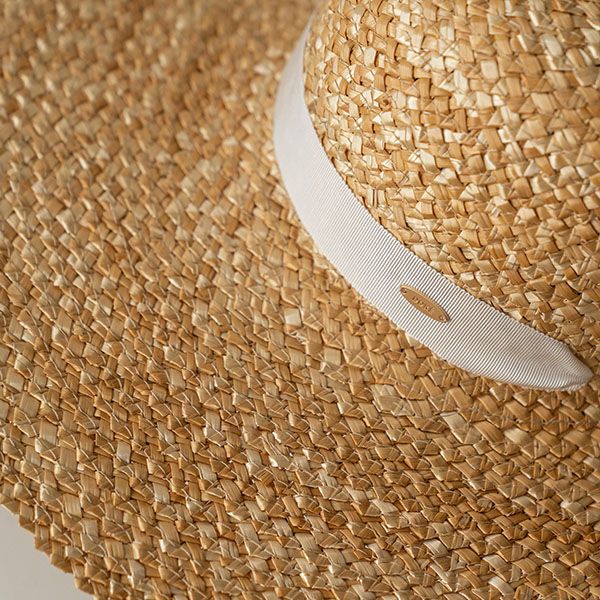 法式特殊編織飄帶草編帽-白色 質感女帽,設計師女帽,法式女帽