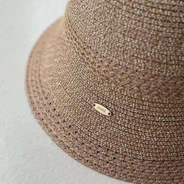 日雜感多層次拼接草編漁夫帽-卡其色 質感女帽,設計師女帽,法式女帽,鴨舌帽,草編帽,