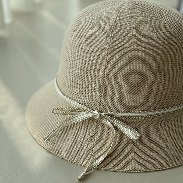 日雜感簡約細緞帶裝飾遮陽帽-米白 質感女帽,設計師女帽,法式女帽,針織帽,淑女帽,漁夫帽