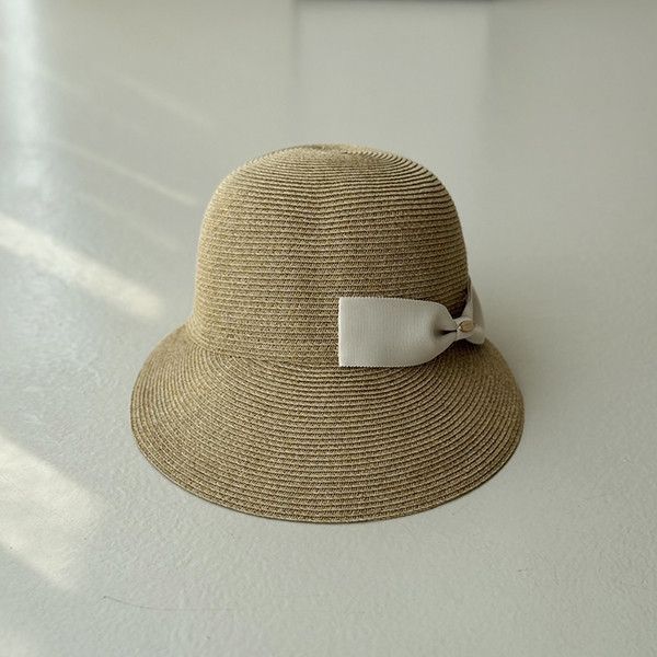側邊織帶蝴蝶結馬術草編帽-米白 質感女帽,設計師女帽,法式女帽,羊毛帽,貝蕾帽,畫家帽