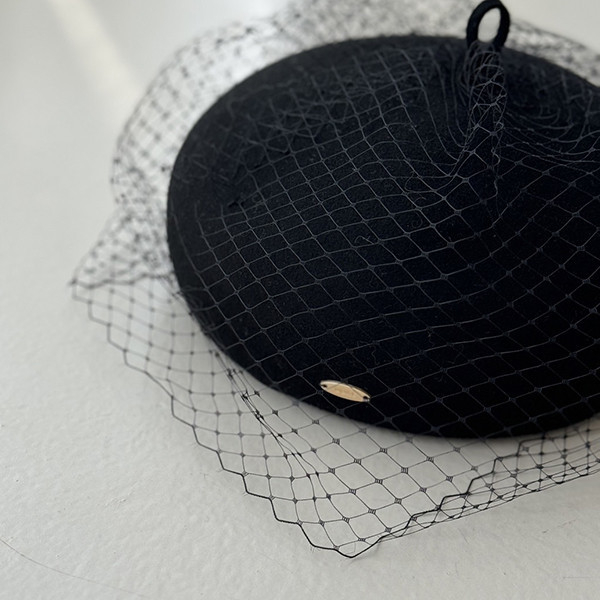 復古挺版網紗羊毛貝蕾帽-黑色 質感女帽,設計師女帽,法式女帽,鴨舌帽,草編帽,