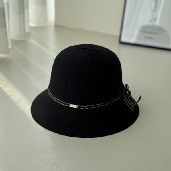 日雜感簡約細緞帶裝飾遮陽帽-黑色 質感女帽,設計師女帽,法式女帽,針織帽,淑女帽,漁夫帽