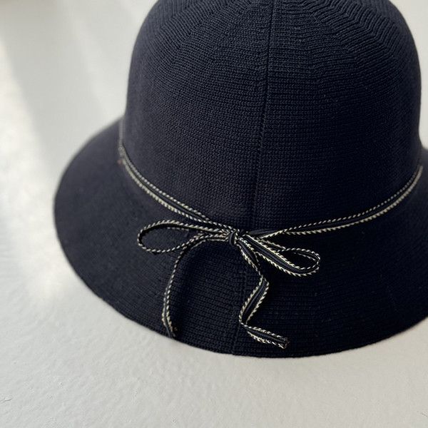 日雜感簡約細緞帶裝飾遮陽帽-黑色 質感女帽,設計師女帽,法式女帽,針織帽,淑女帽,漁夫帽