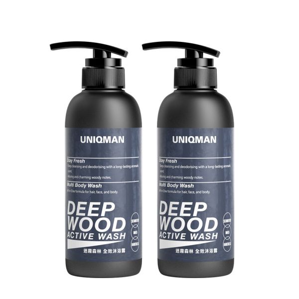 UNIQMAN Deep Wood Active Wash (400ml/bottle) x 2 bottles men's shampoo, shower gel for men, effective cleansing, after exercise shower, all in one wash, all in one shower, 3-in-1 body wash