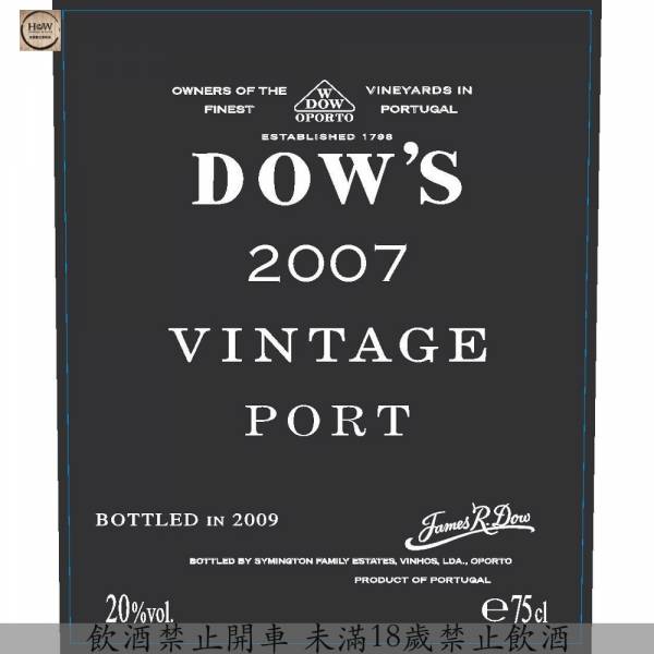 DOW'S VINTAGE PORT PORTO 2007（ＷＳ100分） DOW'S,VINTAGE,PORT,2007,波特,百大第一,100分,葡萄牙