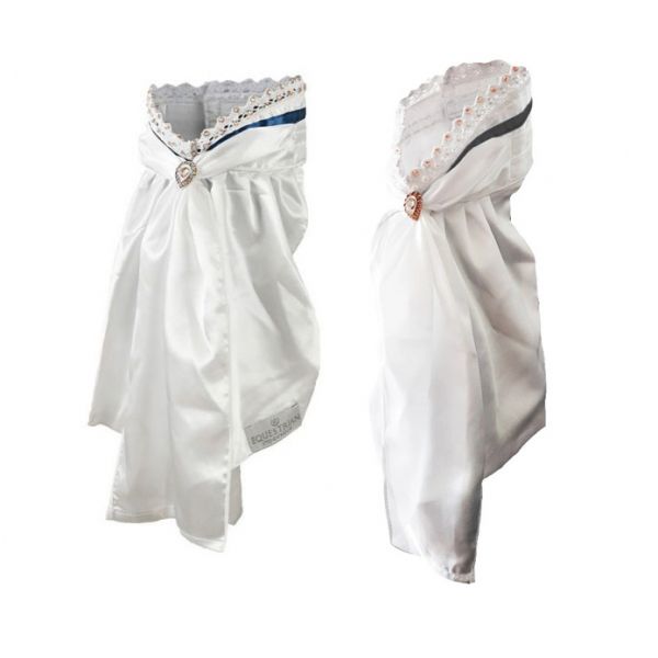 EQUESTRIAN STOCKHOLM 比賽用白色領巾 (馬場馬術/玫瑰金鑽飾蕾絲/緞面/2色可選) 