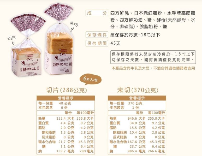 【冷凍】四方鮮奶吐司(未切)/370g±20g 四方,鮮奶吐司