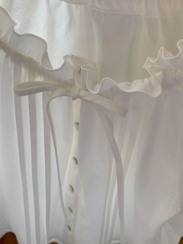 S14#正韓-lovely小花瓣領綁帶襯衫*白 