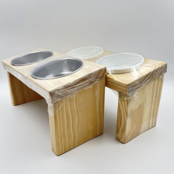松木雙碗架-鐵腕/陶瓷碗 