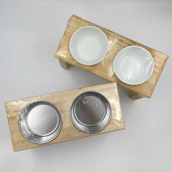 松木雙碗架-鐵腕/陶瓷碗 