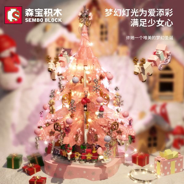 森寶605024 Merry Christmas 粉水晶聖誕樹燈光音樂盒 