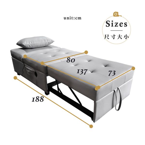 莫里斯單人耐磨皮沙發床(USB)-岩石灰 Hampton,漢汀堡,沙發,沙發床,附靠枕,加大尺寸,皮沙發