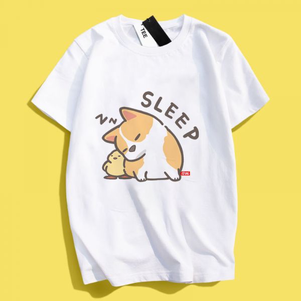 柯基與小雞-SLEEP印花短袖 柴犬,貓咪,T恤,百搭,網路購物,萌經濟,可愛,卡通,狗狗,凱蒂貓