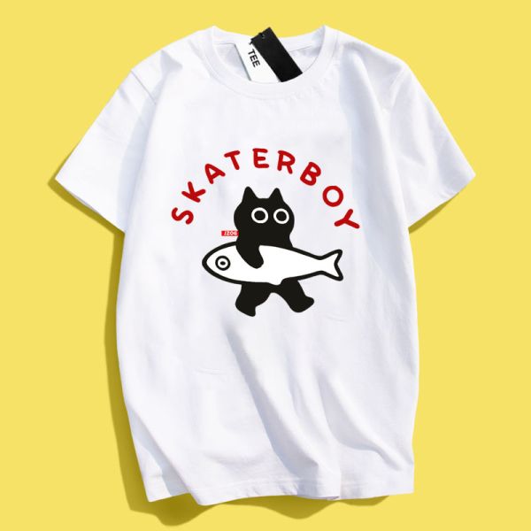 黑貓-滑板 印花短袖 柴犬,貓咪,T恤,百搭,網路購物,萌經濟,可愛,卡通,狗狗,凱蒂貓