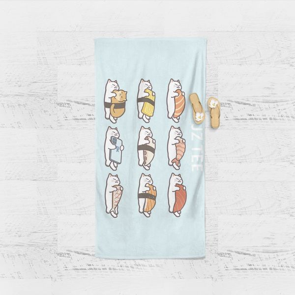 壽司貓貓-超細纖維毛巾 毛巾,貓咪,浴巾,可愛,喵,貓貓,貓咪毛巾
