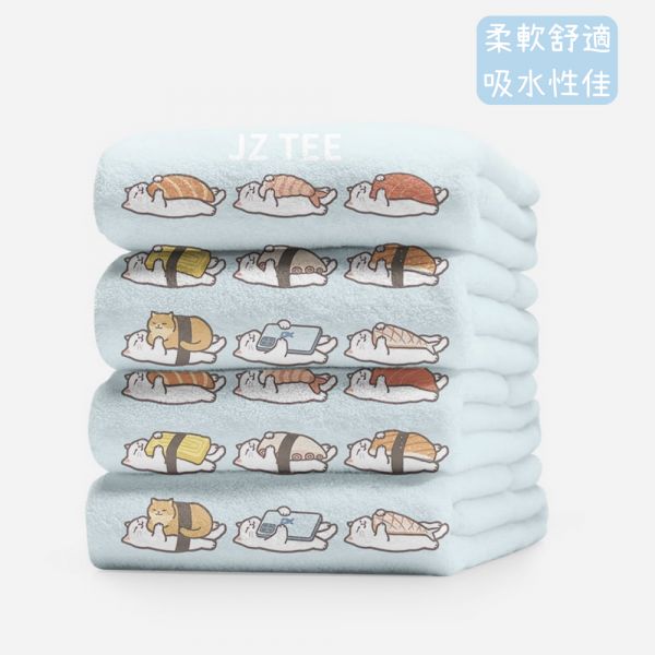 壽司貓貓-超細纖維毛巾 毛巾,貓咪,浴巾,可愛,喵,貓貓,貓咪毛巾