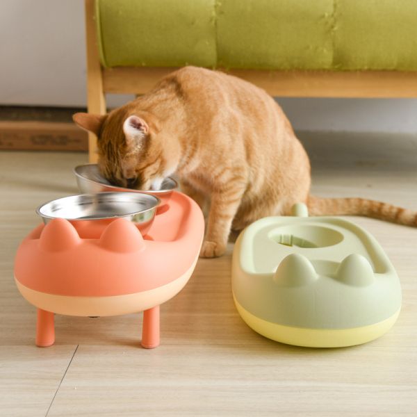 【主子的吃飯儀式感】萌貓飼料雙碗架組 
