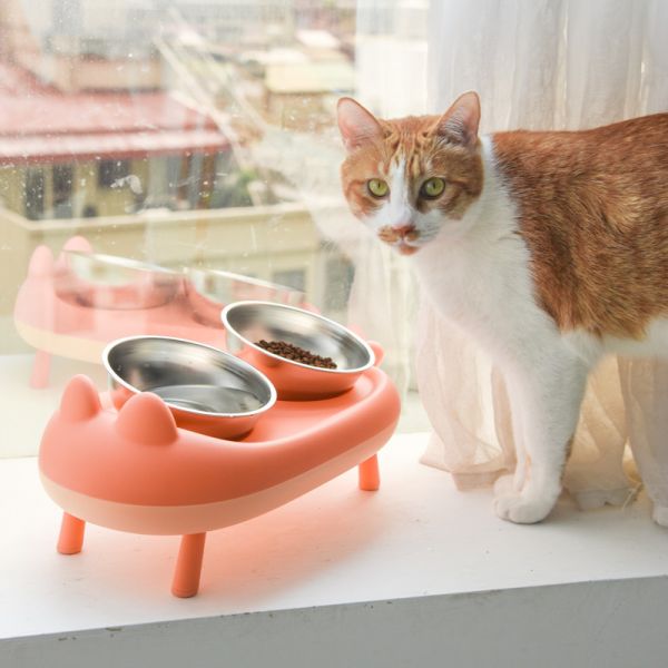 【主子的吃飯儀式感】萌貓飼料雙碗架組 