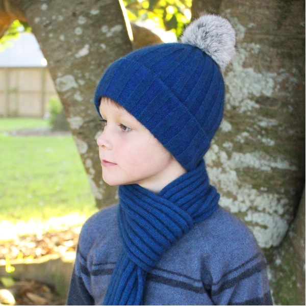 兒童保暖帽紐西蘭貂毛羊毛兔毛球帽亮藍(潟湖藍) 保暖,美麗諾羊毛,保暖帽,兒童 保暖帽