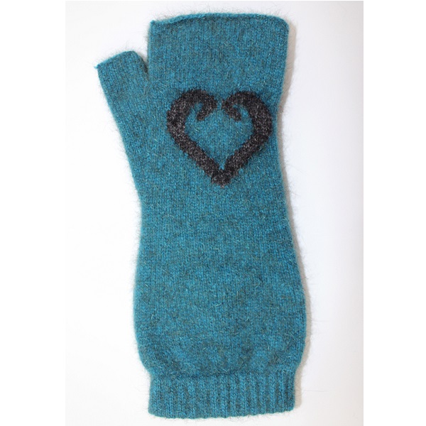 愛心蕨葉【藍綠】紐西蘭貂毛羊毛袖套手套 保暖露指手套-美型袖套造型女用手套 保暖手套,袖套,羊毛手套,露指手套