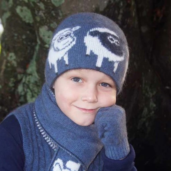 兒童保暖帽可愛羊【水藍】紐西蘭貂毛羊毛帽 保暖,美麗諾羊毛,保暖帽,兒童 保暖帽