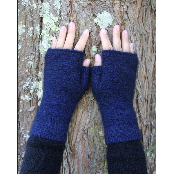 午夜藍織紋紐西蘭貂毛羊毛袖套露指手套 保暖手套,袖套,羊毛手套,露指手套