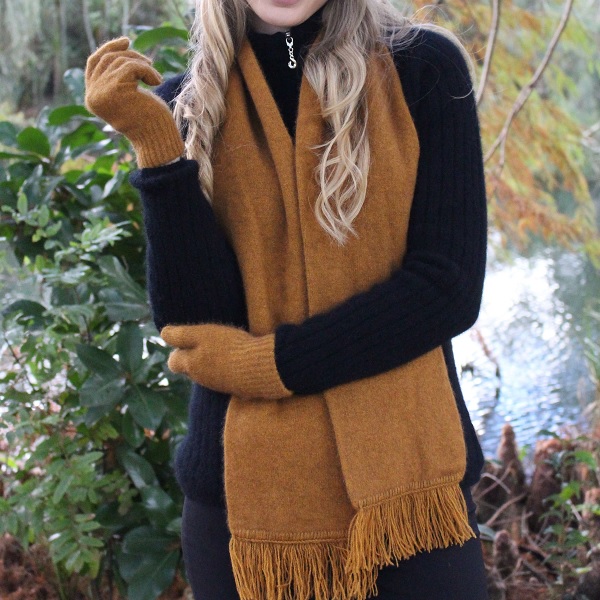 【金色】雙層紐西蘭貂毛羊毛圍巾 圍巾,保暖,羊毛,保暖圍巾,羊毛圍巾