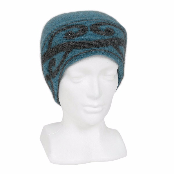 【藍綠色】紐西蘭貂毛羊毛帽保暖帽 單層薄款-上折帽緣兩層-心型蕨葉 毛帽,羊毛帽,保暖帽,保暖帽登山推薦,羊毛配件