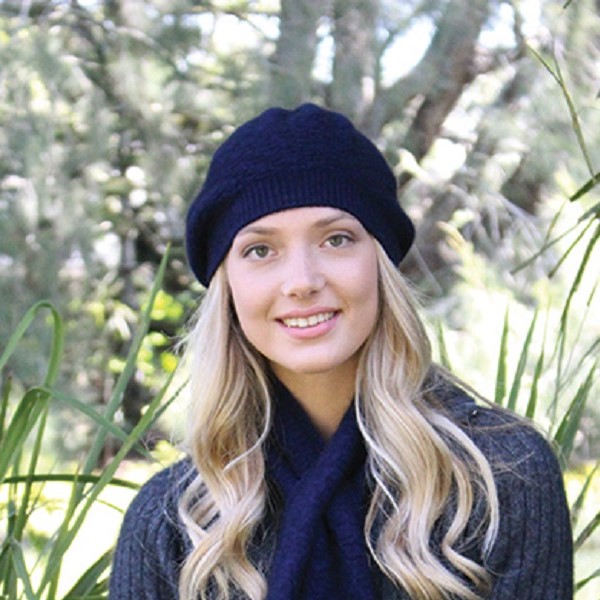 午夜藍織紋保暖貝蕾帽紐西蘭貂毛羊毛帽 毛帽,貝蕾帽,美麗諾羊毛,羊毛帽,保暖帽