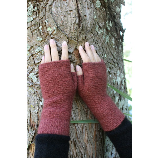 粉棕色(暮紅)織紋紐西蘭貂毛羊毛袖套露指手套 保暖手套,袖套,羊毛手套,露指手套
