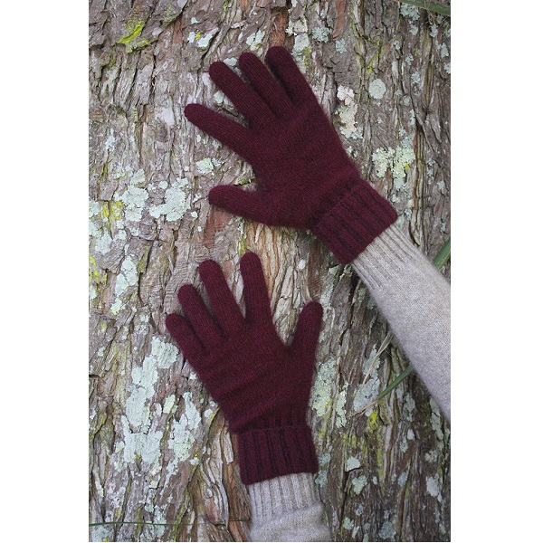 深酒紅色可反摺紐西蘭貂毛羊毛手套保暖長手套 保暖手套,袖套,羊毛手套,