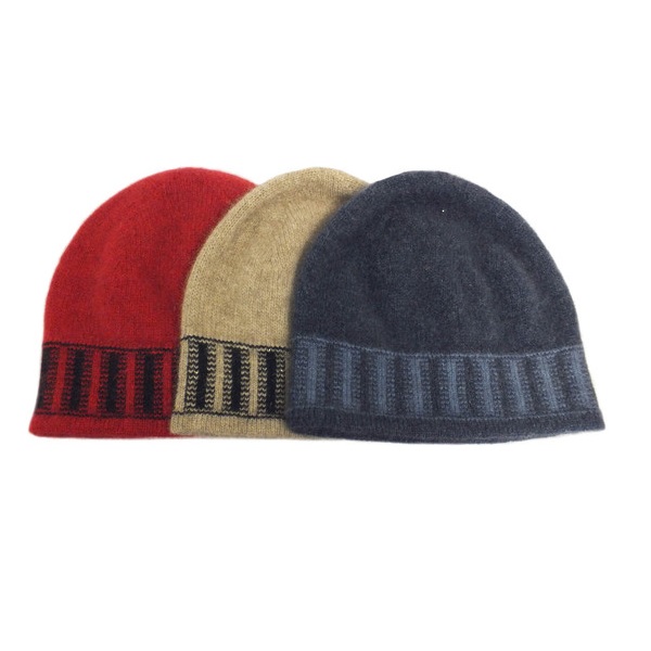 丹寧色兒童保暖帽紐西蘭貂毛羊毛帽(水藍色條紋) 