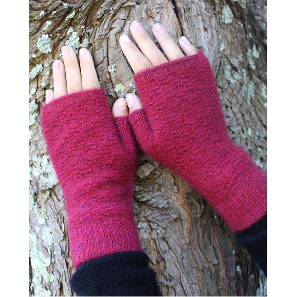 覆盆子桃紅織紋紐西蘭貂毛羊毛袖套露指手套 保暖手套,袖套,羊毛手套,露指手套
