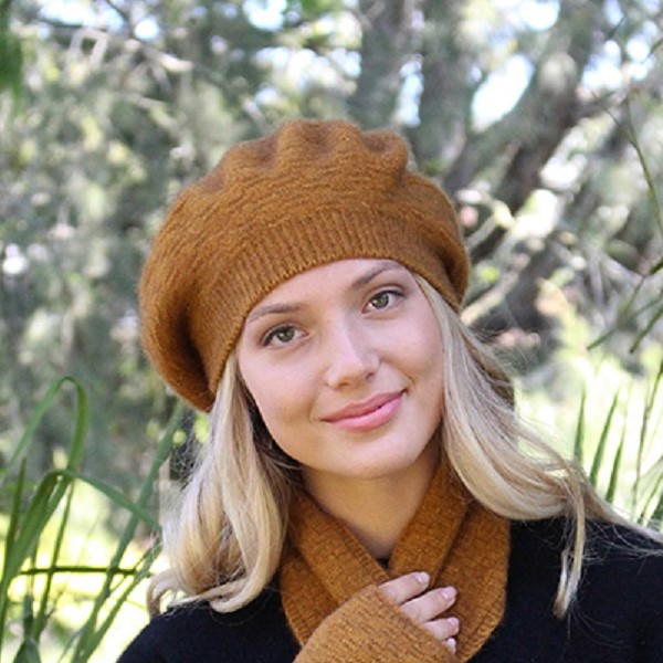 金色織紋保暖貝蕾帽紐西蘭貂毛羊毛帽 毛帽,貝蕾帽,美麗諾羊毛,羊毛帽,保暖帽