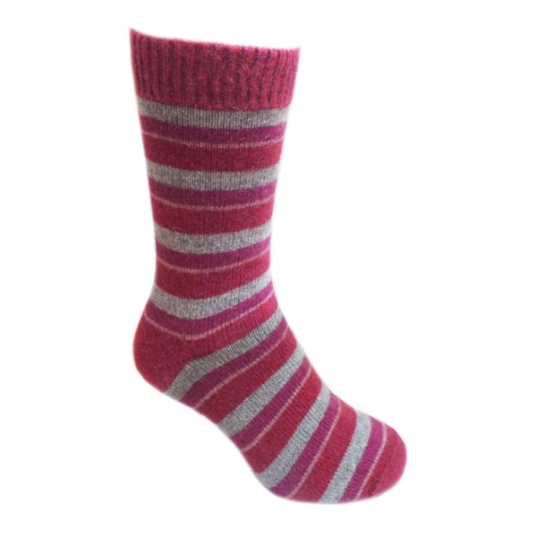多彩條紋【粉桃灰莓】紐西蘭貂毛羊毛襪保暖襪 女用冬季保暖襪休閒襪 保暖襪,毛襪,羊毛襪,雪地襪