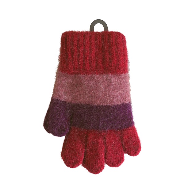 兒童多彩條紋【粉紅】紐西蘭貂毛羊毛保暖手套 