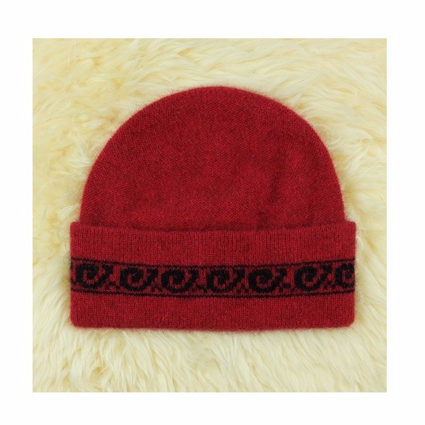 【深紅色】紐西蘭貂毛羊毛帽保暖帽男用女用 單層薄款-上折帽緣兩層-蕨葉圖案 毛帽,羊毛帽,保暖帽,羊毛配件,保暖帽推薦