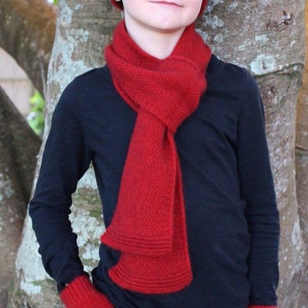 深紅色單層窄版12公分紐西蘭貂毛羊毛圍巾 
