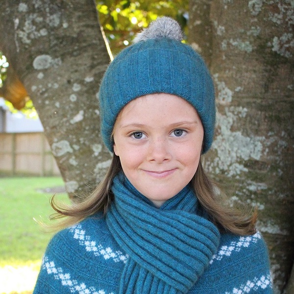 兒童保暖帽紐西蘭貂毛羊毛兔毛球帽藍綠 保暖,美麗諾羊毛,保暖帽,兒童 保暖帽