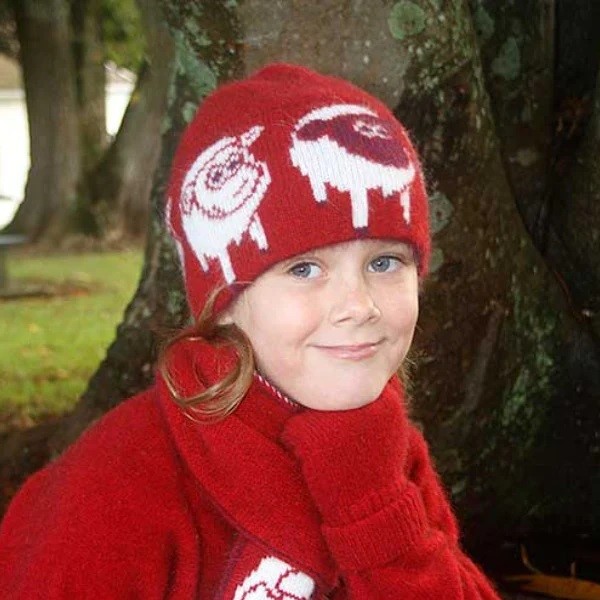 兒童保暖帽可愛羊【紅色】紐西蘭貂毛羊毛帽 保暖,美麗諾羊毛,保暖帽,兒童 保暖帽