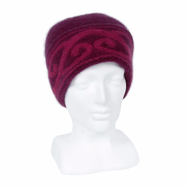 【紫莓色】紐西蘭貂毛羊毛帽保暖帽 單層薄款-上折帽緣兩層-心型蕨葉 毛帽,羊毛帽,保暖帽,羊毛配件,保暖帽推薦