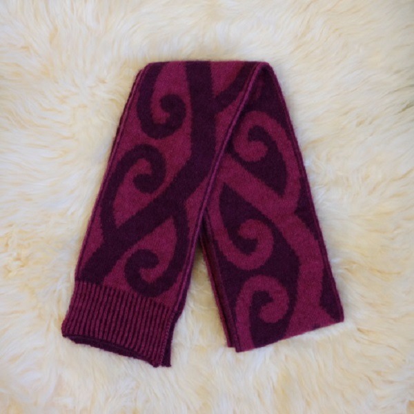 特長雙面蕨葉紐西蘭貂毛羊毛圍巾 雙層保暖圍巾-紫莓X桃紅 保暖圍巾,羊毛圍巾,圍巾