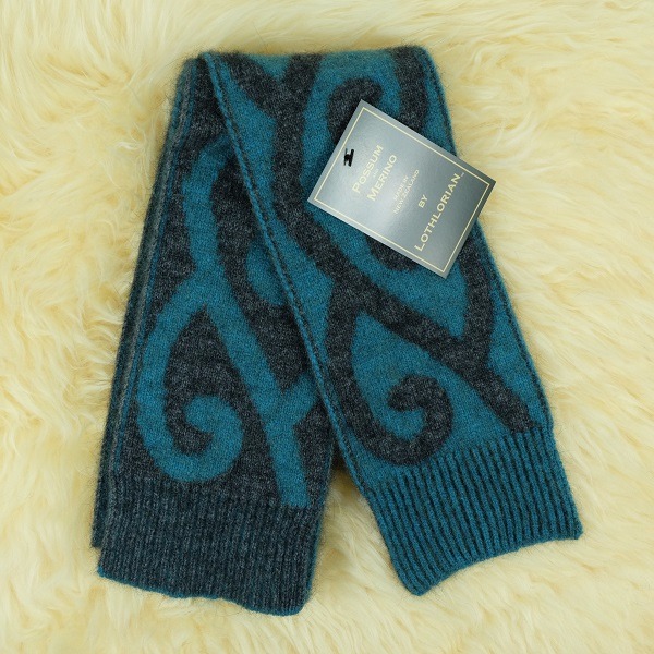 特長雙面蕨葉紐西蘭貂毛羊毛圍巾 雙層保暖圍巾-藍綠X炭灰 保暖圍巾,羊毛圍巾,圍巾